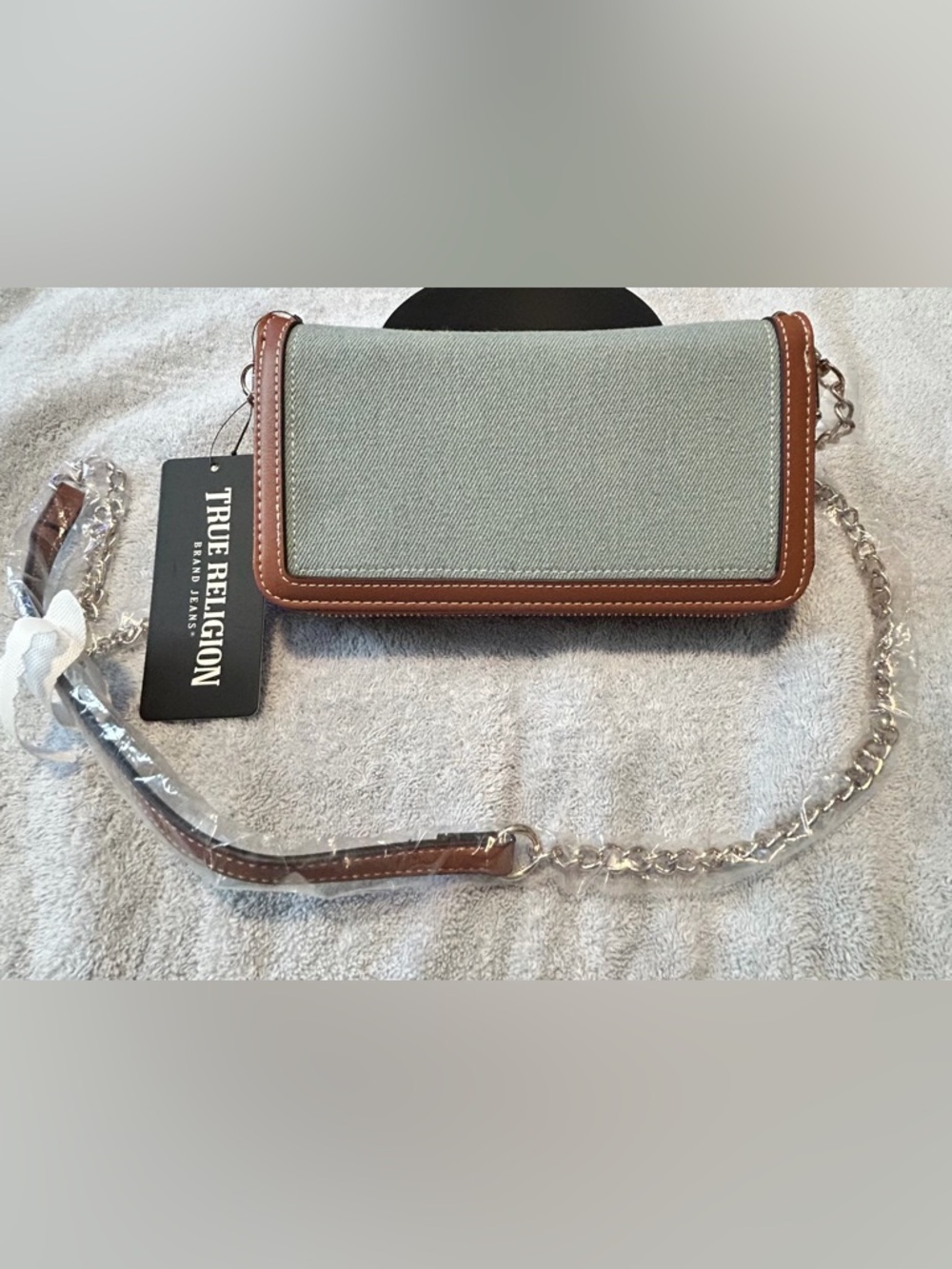 TRUE RELIGION DENIM CROSSBODY/WRISTLET/WALLET, LEATHER TRIM, NEW W/ TAGS! - Picture 5 of 14